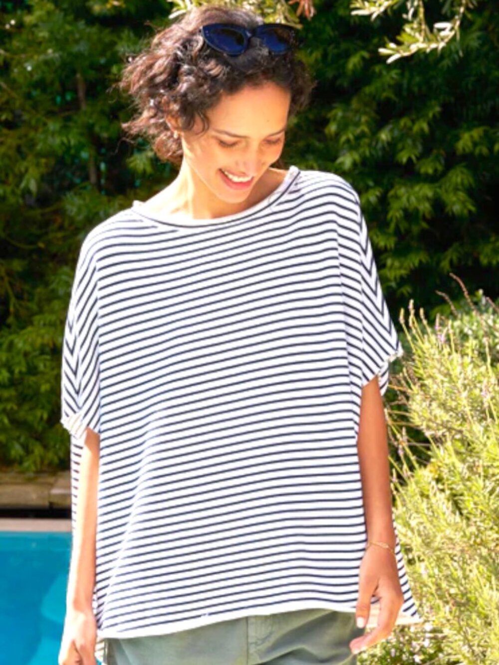 Frank & Eileen Olive Original Capelet O/S Navy French Stripe Triple Terry Preppy